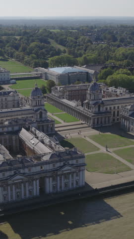 Vertical aerial view of the Old Royal Naval College located in Greenwich, London