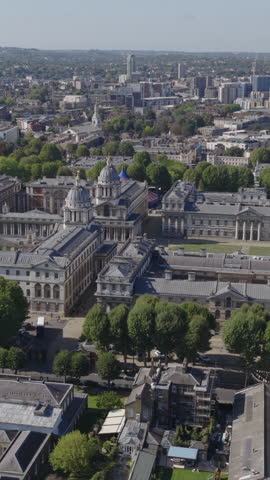 Vertical aerial view of the Old Royal Naval College located in Greenwich, London