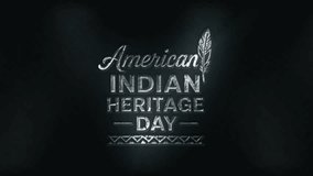 Animated text design featuring “American Indian Heritage Day” with metallic glowing style, feather symbol, and tribal ornament. A modern cinematic animation celebrating indigenous culture. - Powered by Shutterstock - Get 15% off with code: PIKWIZARD15