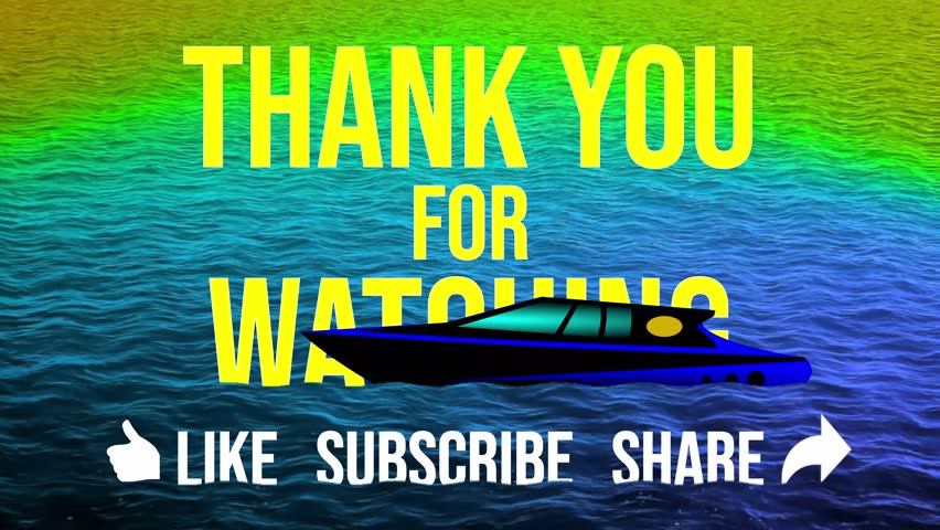 Thank you for watching, like, subscribe and share with the background of passing boats and black blue yellow gradient waves.