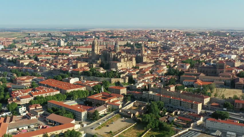Salamanca, spain, unfolds in an aerial view of its historic cityscape