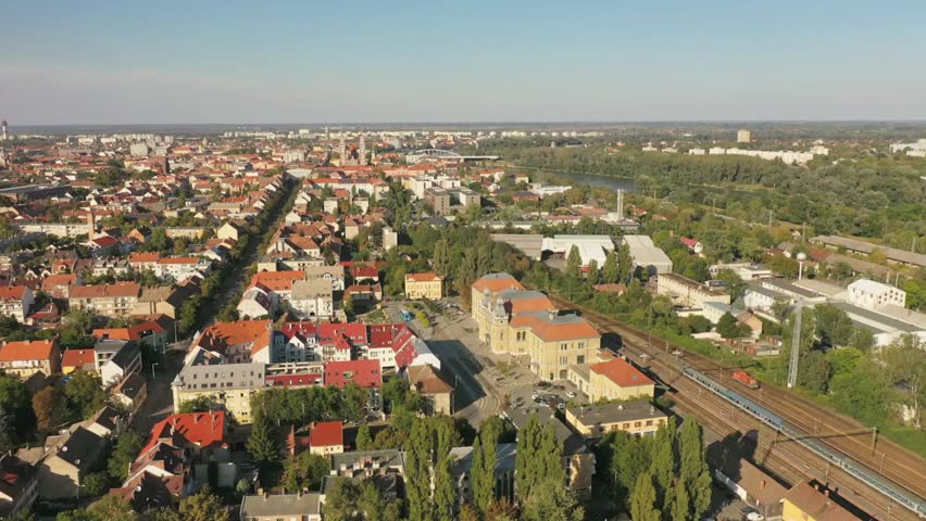 Aerial view of szeged cityscape with red rooftops in hungary