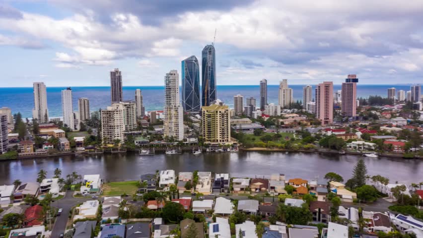 An aerial view of surfers paradise skyline along the gold coast, australia