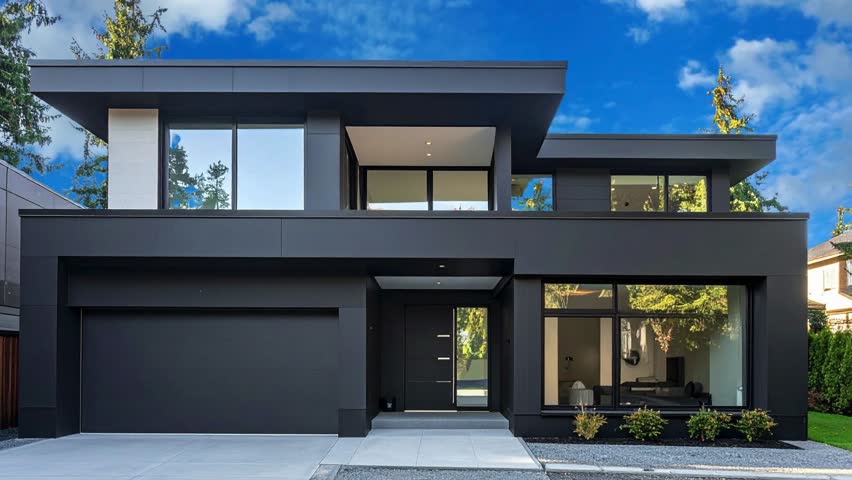 Elegant 3D Front House Visualization of two story family house with 04 bedroom and garage space oudoor seating landscaping