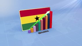Ghana Economic Growth Showing 3D Bar Graph with Flag and Rising Green Arrow Developing Country Concept - Powered by Shutterstock - Get 15% off with code: PIKWIZARD15