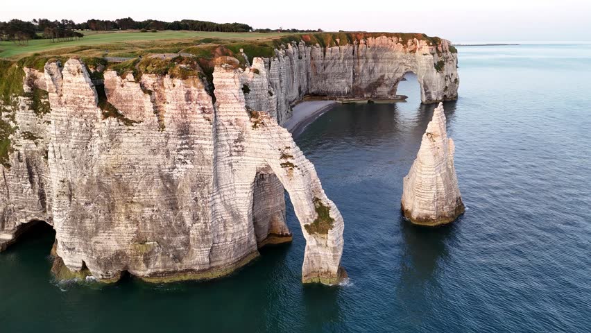 Stunning aerial view of Etretat cliffs in France showcasing natural beauty and coastal scenery