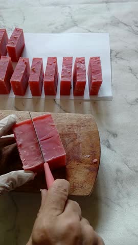 Process of Cutting Natural Soap
