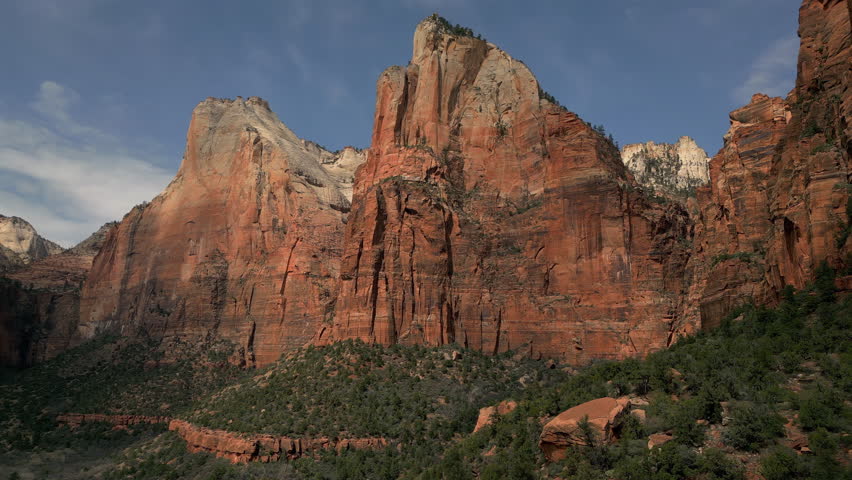 Zion Canyon with Virgin River and Red Cliffs Utah Drone View