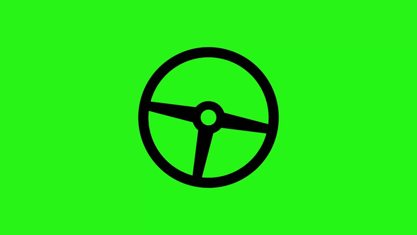 Car steering wheel turning icon animation on green screen background