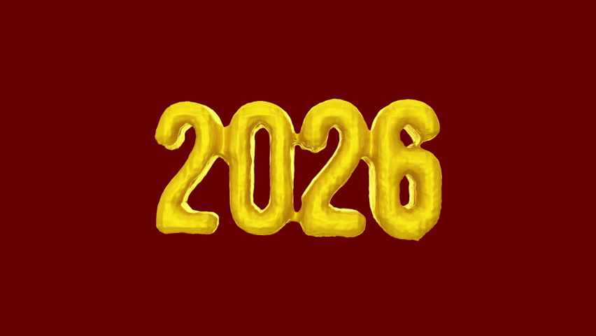 New Year animation of gold liquid numbers morphing from 2025 to 2026 on a red background, designed for festive greetings, countdowns, and holiday projects.