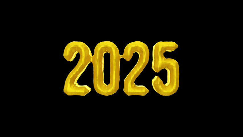 New Year animation of gold liquid numbers morphing from 2025 to 2026 on a transparent background, ideal for festive greetings, overlays, and seasonal design projects.