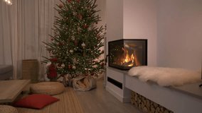 Festive Living Room Decorated for Christmas with Tree and Fireplace - Powered by Shutterstock - Get 15% off with code: PIKWIZARD15