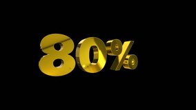 Animated 3D golden "80%" text rotating seamlessly on transparent background. Perfect for Black Friday mega sales, shopping events, ecommerce offers, and retail. - Powered by Shutterstock - Get 15% off with code: PIKWIZARD15