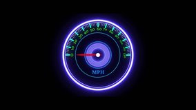 Animated neon speedometer depicting vehicle acceleration against a black background. Neon speedometer animation. Futuristic digital gauge illustrating vehicle speed and dynamic motion. - Powered by Shutterstock - Get 15% off with code: PIKWIZARD15