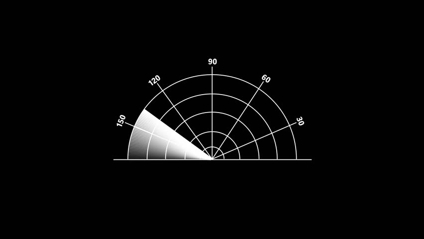 Radar sweep in grayscale with radial lines and angle indicators.Animated grayscale radar sweep with radial lines and angle markings against a black background representing data visualization