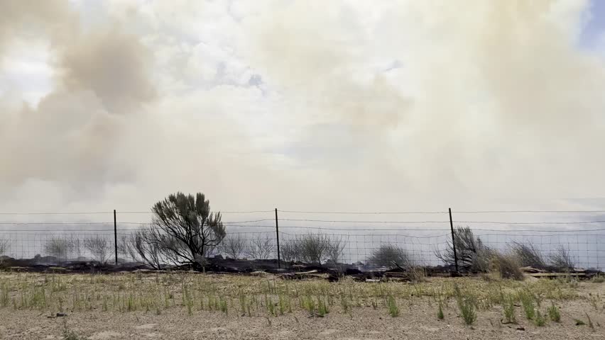 louds of smoke and flames from wildfire in rural idaho grasslands