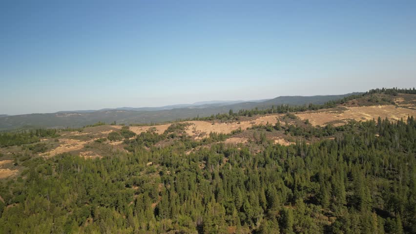 Aerial of Stanislaus National Forest in California on sunny day