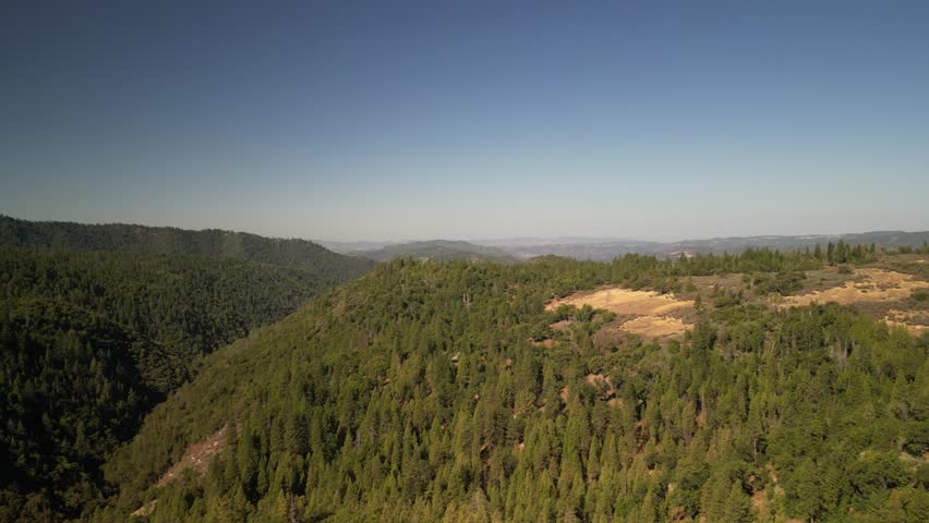 Aerial of Stanislaus National Forest near Sonora California on sunny day