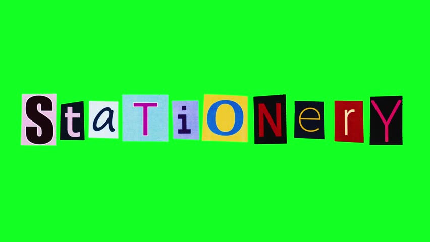 Stationary title made as animated letters on pieces of paper crumpling and unwrapping on alpha channel. Template promo banner for selling school supplies such as pens and pencils filmed in loop