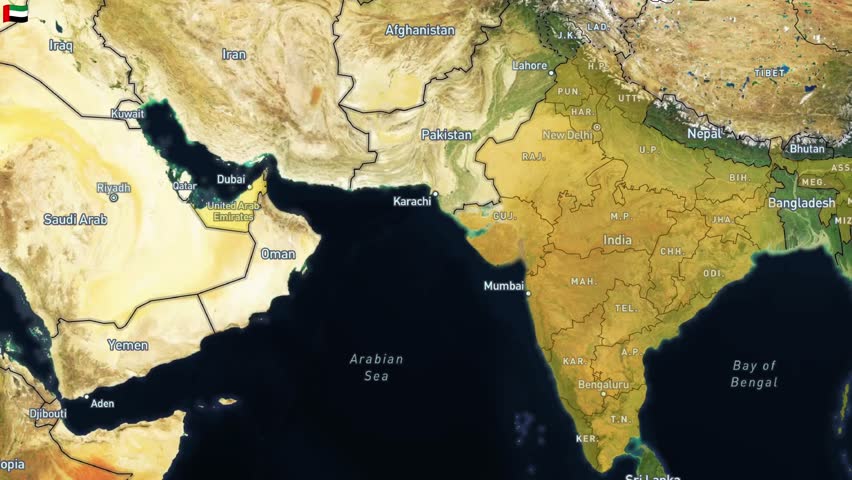 United Arab Emirates to India 4K animated flight map — airplane route, travel promotion, and airline marketing video