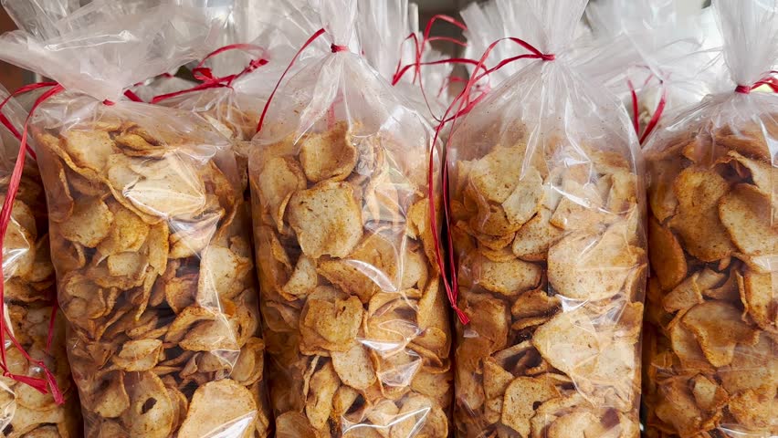 Spicy basreng crackers, a local snack from Indonesia, horizontal video