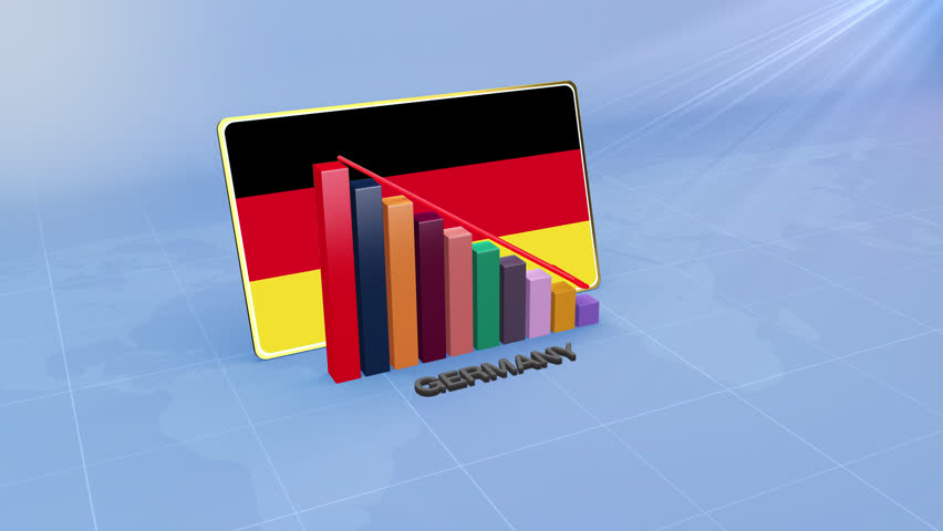 Germany Flag with 3D Bar Graph and Red Downward Arrow Economic Crisis Concept - Powered by Shutterstock - Get 15% off with code: PIKWIZARD15