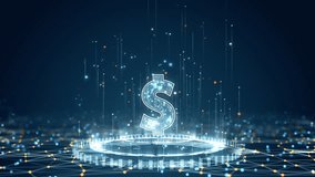 Motion graphic of Futuristic video of digital dollar symbol with glowing tech particles - Powered by Shutterstock - Get 15% off with code: PIKWIZARD15