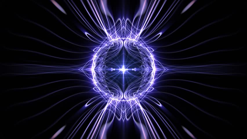 Futuristic glowing abstract background with radiant energy lines forming symmetrical ethereal shape. Surreal spiritual energy flow animation with bright neon light waves. Motion graphics 4K 30fps