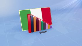 Italy Flag with 3D Bar Graph and Red Downward Arrow Economic Crisis Concept - Powered by Shutterstock - Get 15% off with code: PIKWIZARD15