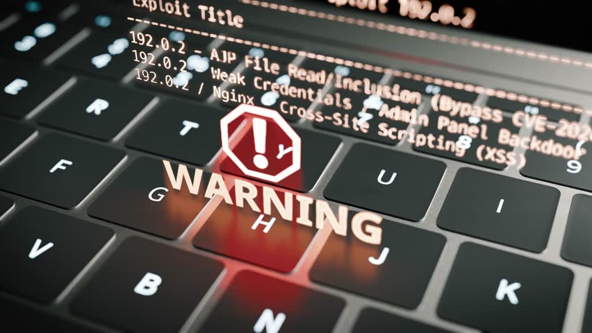 Hacker Warning: System Breached and Data Access with Computer Code and Alert Sign. 3d