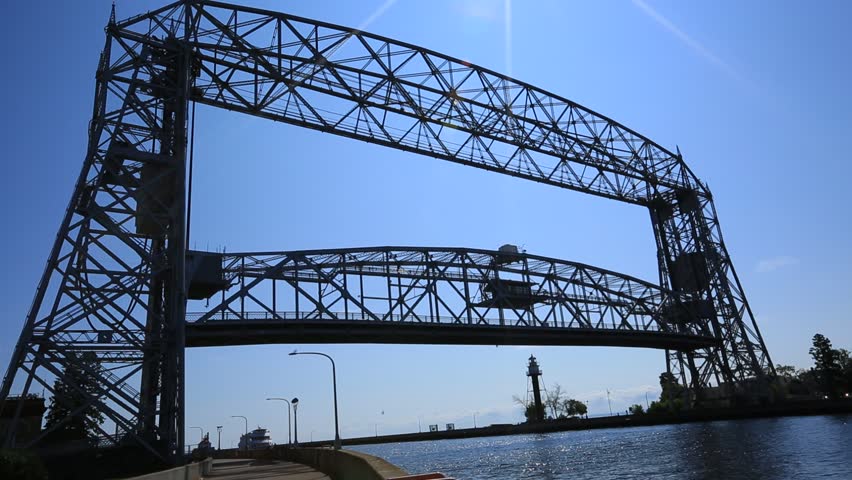 The Aerial Lift Bridge moving up - Duluth, Minnesota
