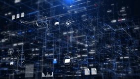 Abstract Global Cyber Business Workspace Technology with Data Flow Analytics, Security Icons, and Dynamic Geometric Dots, Lines Structure - Powered by Shutterstock - Get 15% off with code: PIKWIZARD15