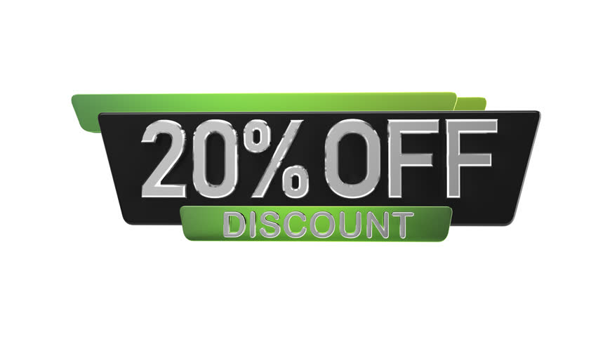 20% Off Discount 3D Green Color Tag Animation And Alpha Matte. Video 4K Ultra HD. Special Offer 20% off Discount Animation. ( Alpha Matte Start Frame 180 )