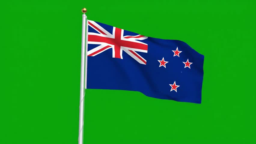High Quality Waving New Zealand Flag on Green Screen Background