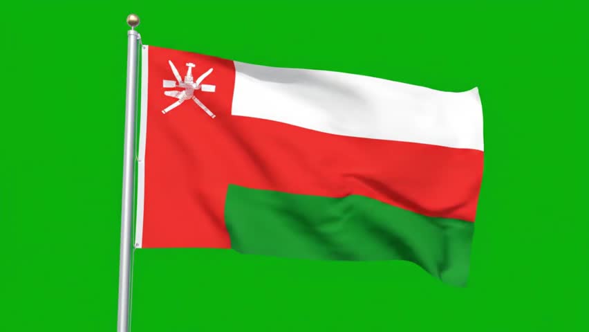 High Quality Waving Oman Flag on Green Screen Background