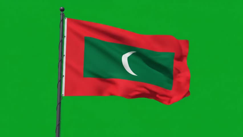 High Quality Waving Maldives Flag on Green Screen Background
