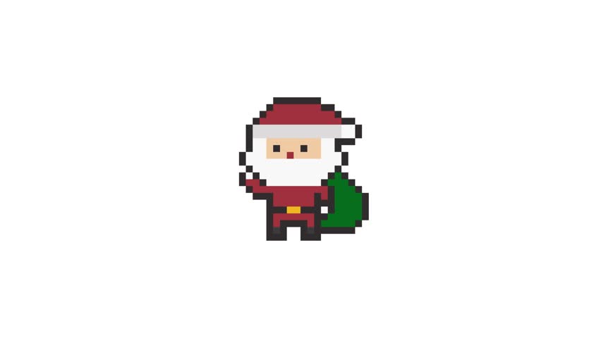 8-bit pixel art santa character hello. looped animation 4k 30fps

