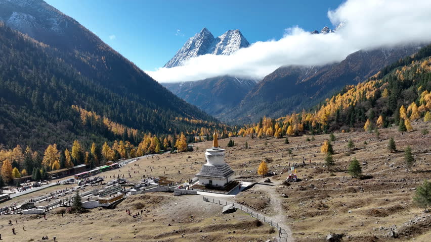 Aerial view of Siguniangshan in autumn, Sichuan in China.