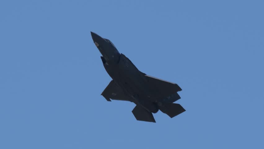 F-35A stealth fighter demonstration flight with high angle of attack and slow speedo pass