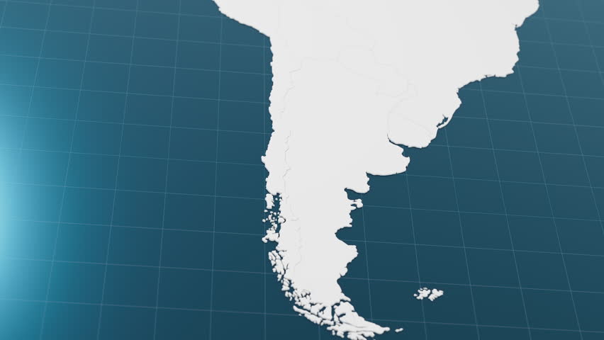 Blue Chile 3d map with pointer pin surrounded with other countries in white. Political map with borders animation. 3d render