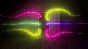 Mysterious door bathed in glowing neon illumination, gradually revealing unknown passages within dark, textured environment, hinting at unexplored potential and transformative journeys - Powered by Shutterstock - Get 15% off with code: PIKWIZARD15