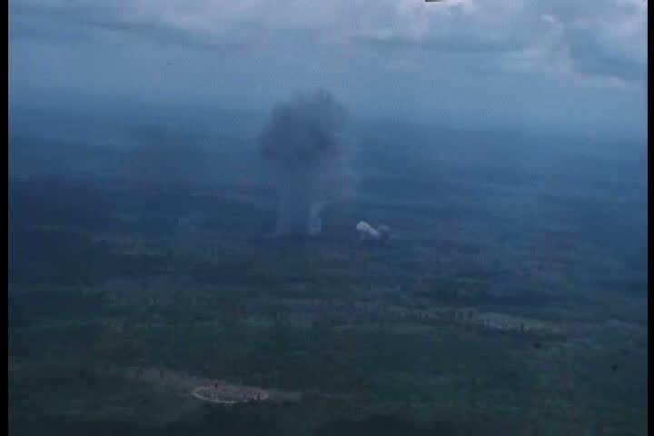 1970s - Aerial of bombing strikes during Vietnam War.