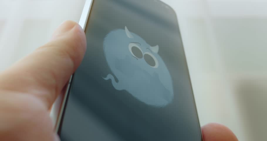 Fluffy blue cartoon monster is feeling guilty, presentation