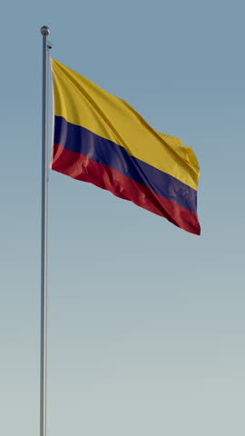 Colombia Flag Seamless Loop Cinematic Realistic Waving Blue Sky