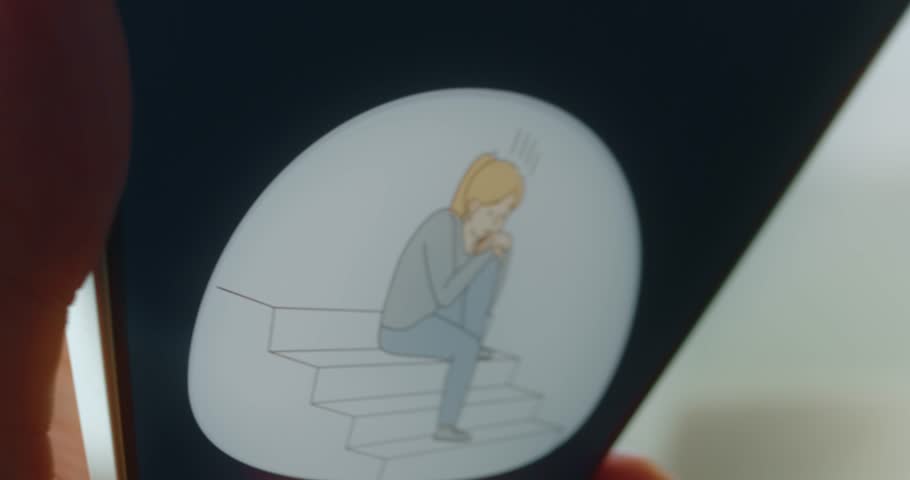 Distressed woman sitting on stairs, presentation