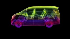 Minivan. Wireframe formation of 3d model car. Looping motion animated automobile - Powered by Shutterstock - Get 15% off with code: PIKWIZARD15