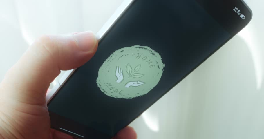 Words HOME MADE in a brushed circle with a plant sprout image, presentation