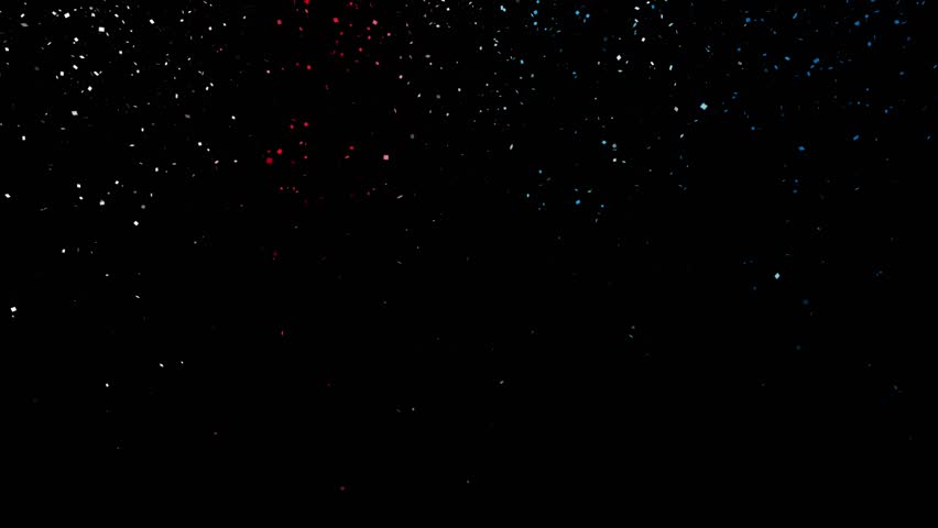 Colourful confetti particles on black loop motion copy space background.	
