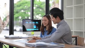 Young entrepreneurs collaborating on marketing strategy, sharing innovative ideas with positive energy while analyzing project data in contemporary office workspace - Powered by Shutterstock - Get 15% off with code: PIKWIZARD15