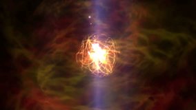 Dynamic Fiery Orb Of Energy At Center Of Cosmic Nebula Background. A vivid, glowing energy orb sits at the center of swirling nebula colors, creating a dramatic focal point of light and warmth.  - Powered by Shutterstock - Get 15% off with code: PIKWIZARD15